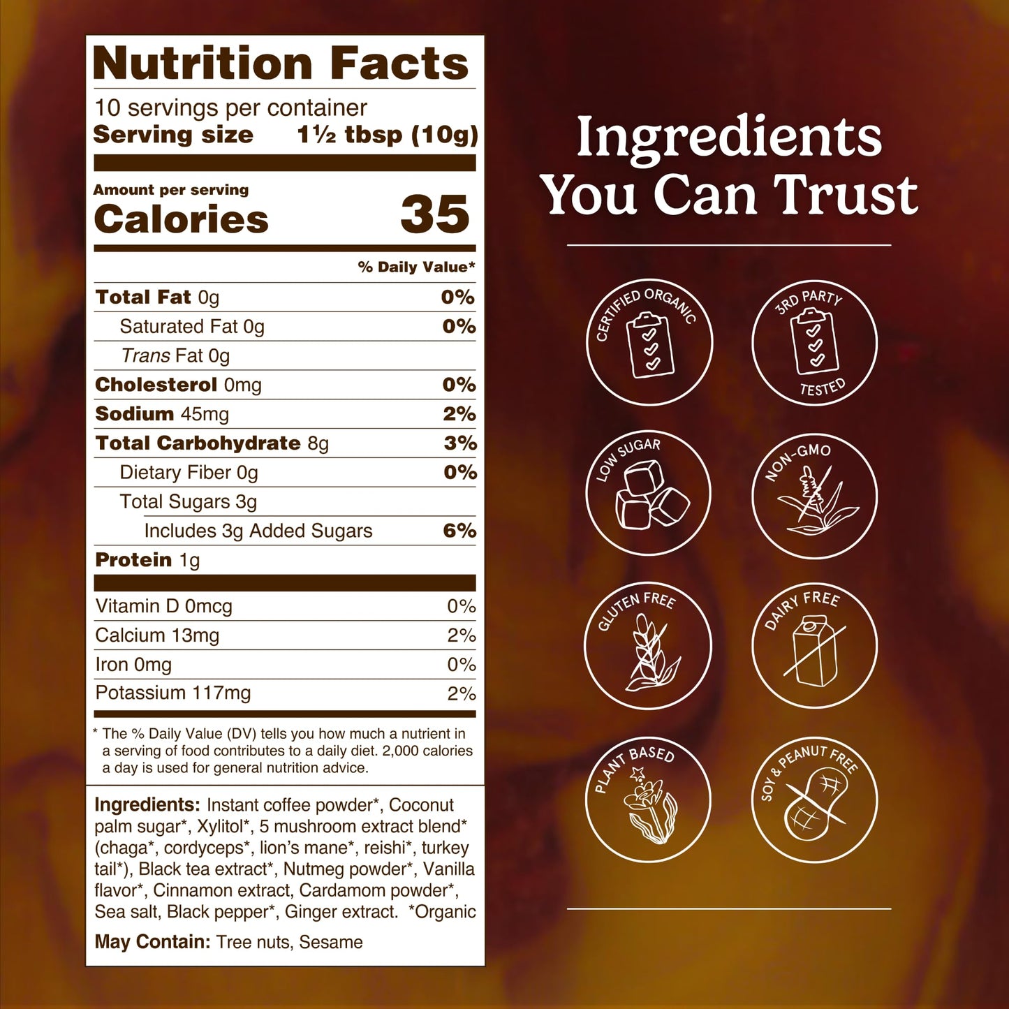 Organic Traditions Mind Fuel Instant Mushroom Coffee Alternative, Caffeine Free Lion’s Mane and Maca Herbal Drink with Dandelion, Chicory, Roasted Grain Blend, Natural Focus Support, 140g / 5oz