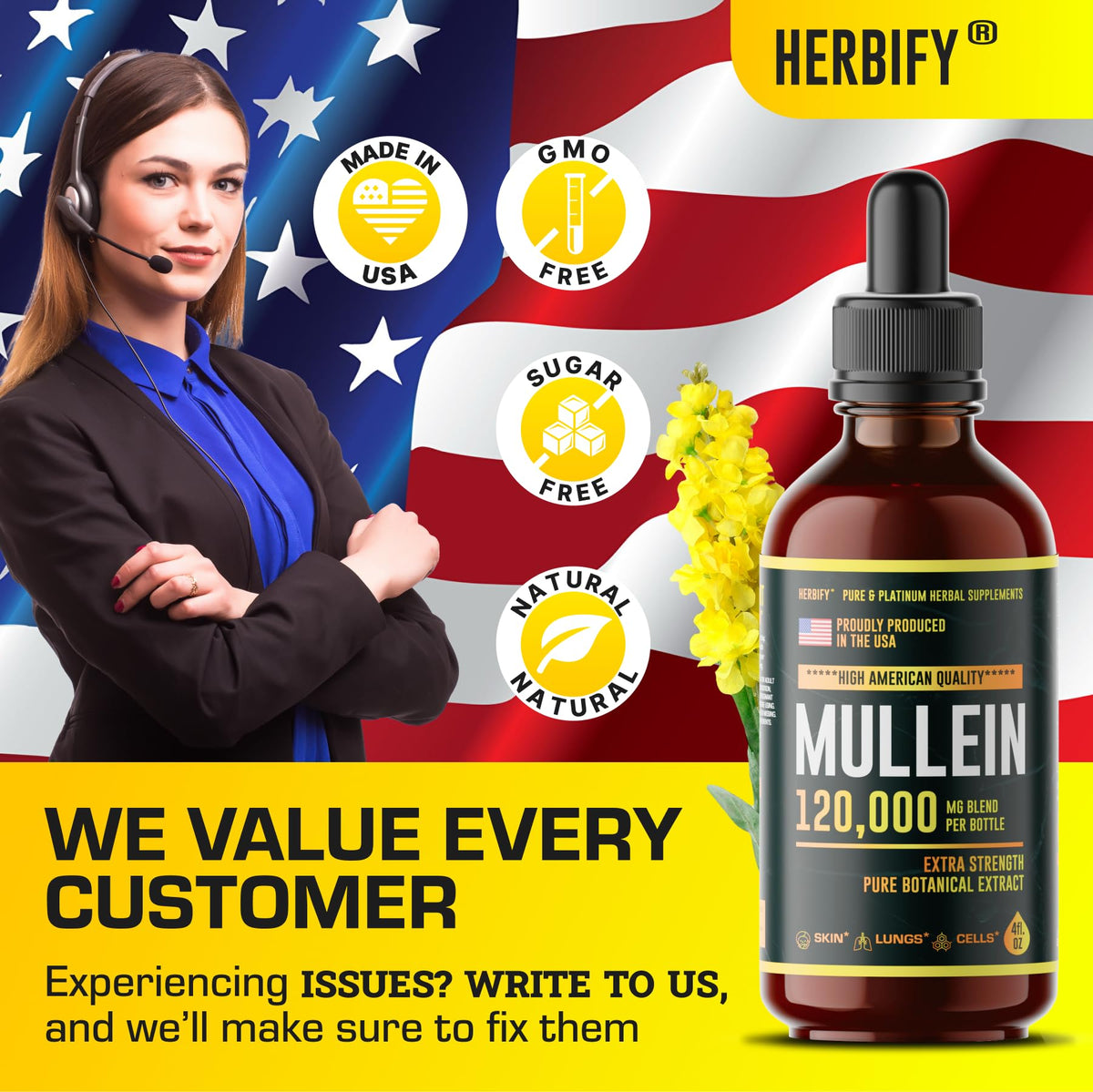 HERBIFY Mullein Drops - Lung Cleanse - Leaf Extract - Powerful Mullein for Immune Supp