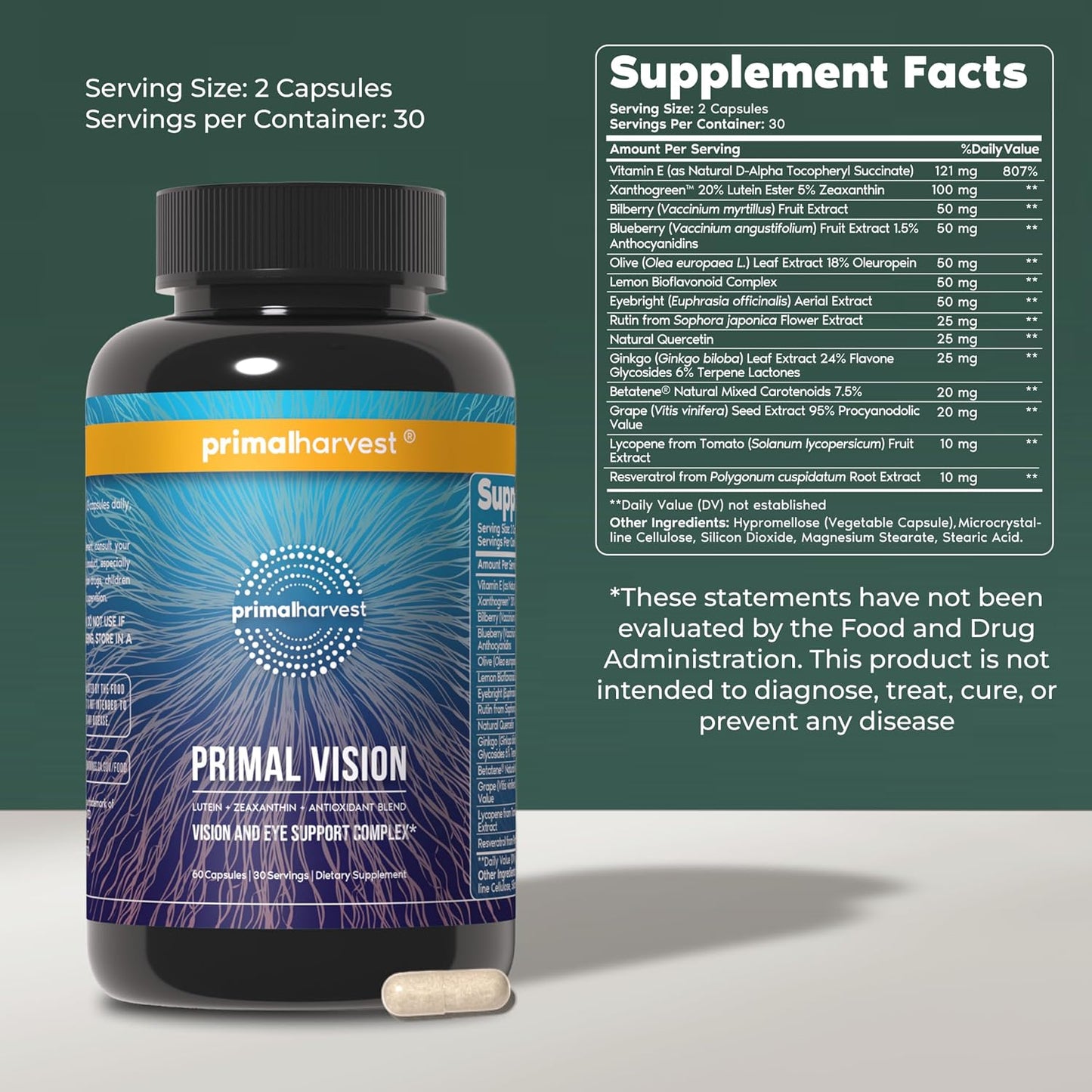 Primal Harvest Vision – Daily Vegetarian Friendly Supplement, Gluten & Dairy Free