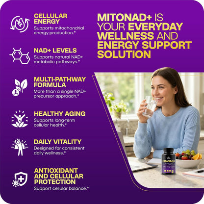 HerbaMe NAD+ Support Supplement - Multi-Pathway Cellular Energy Formula with Nicotinamide, CoQ10, PQQ, Resveratrol & Apigenin - Mitochondrial Support & Healthy Aging - 60 Capsules