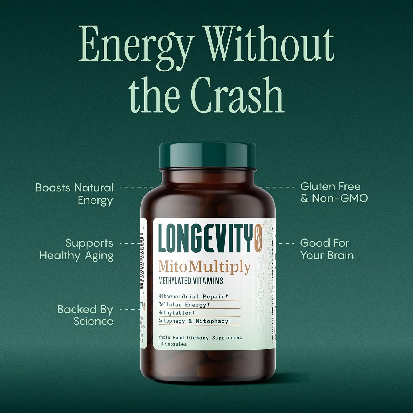 MitoMultiply – Mitochondrial Support with Glutathione, SOD, Catalase, NADH, Bacillus Subtilis – Boosts Cellular Energy, Absorption, Bioavailability – 60 Capsules
