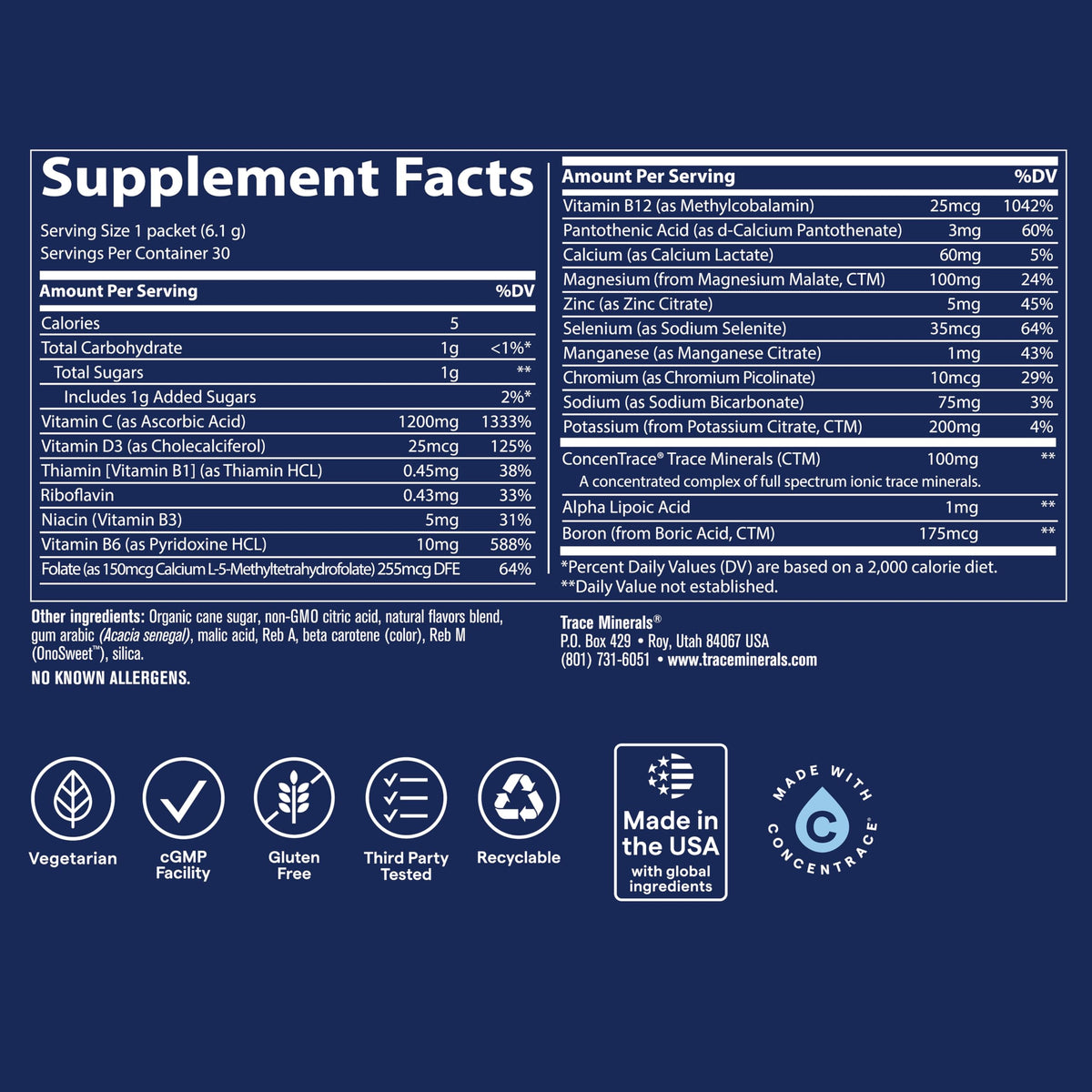 Trace Minerals Power Pak Electrolyte Powder Packets, Acai Berry, 30 Ct