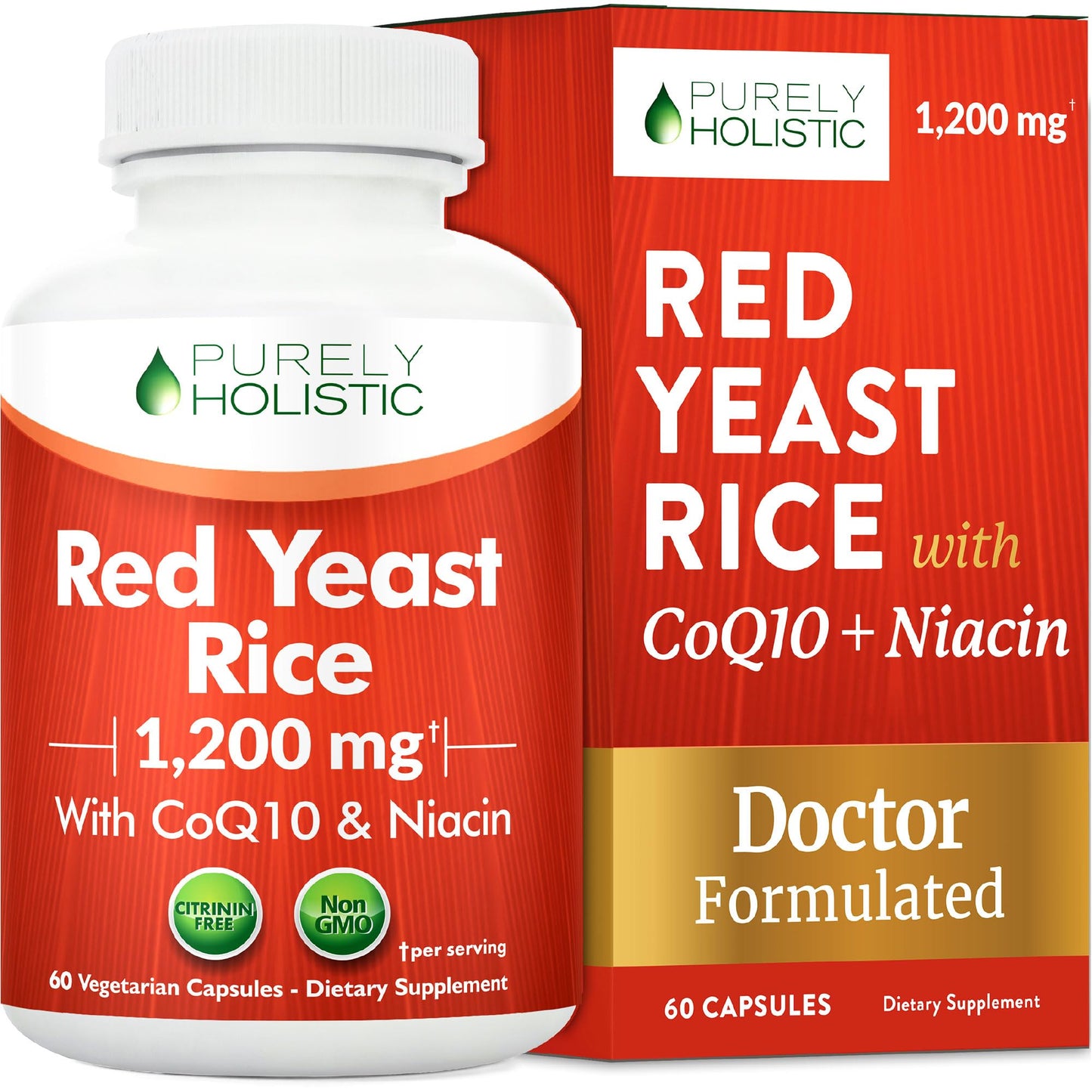 Red Yeast Rice with CoQ10 Supplement, Cholesterol & Heart Health Support | Extra Strength Red Yeast Rice 1200 MG (600 MG Per Capsule), Citrinin-Free, Doctor-Formulated, Non-GMO, Vegan, 120 Capsules