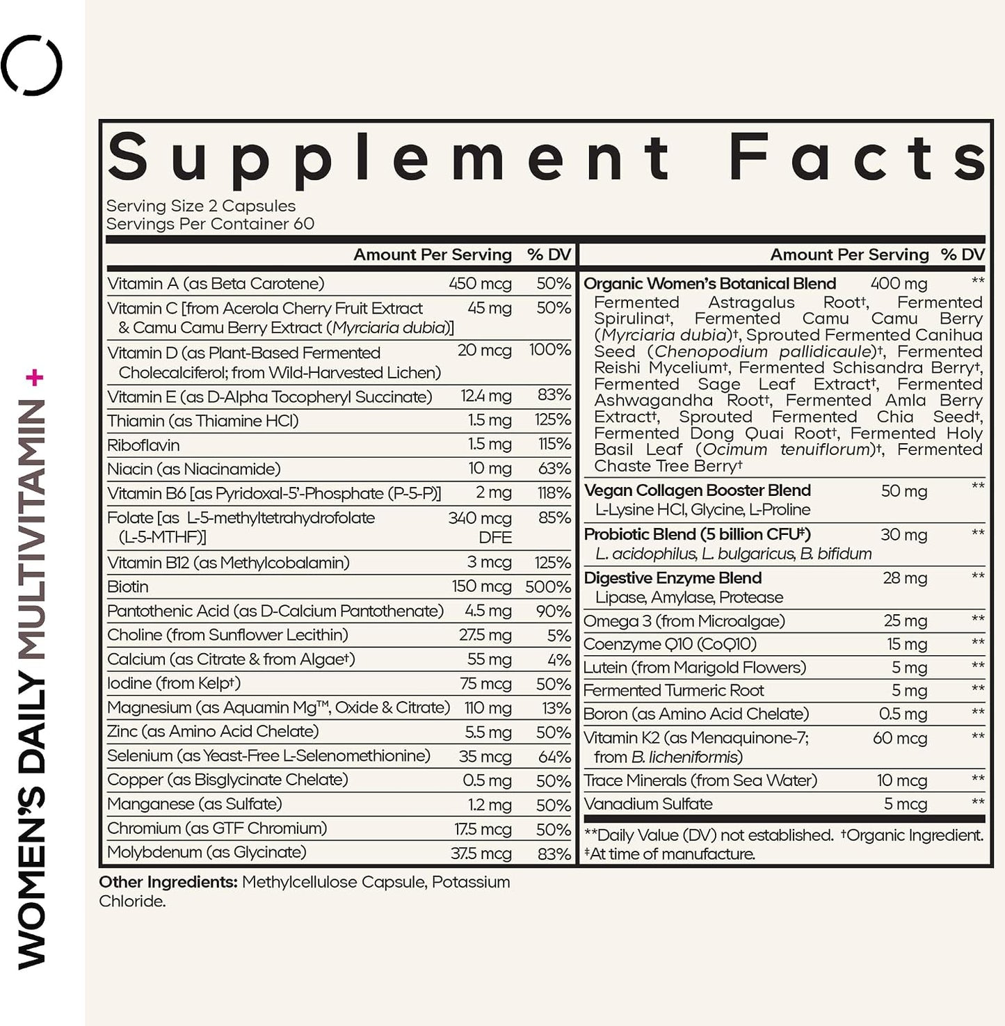 Codeage Women’s Daily Multivitamin, 25+ Vitamins & Minerals, Fermented, Organic Whole Foods, Probiotics Supplement - Vitamin A, B, C, D, E & K, Omega 3, Zinc – Vegan - 120 Capsules