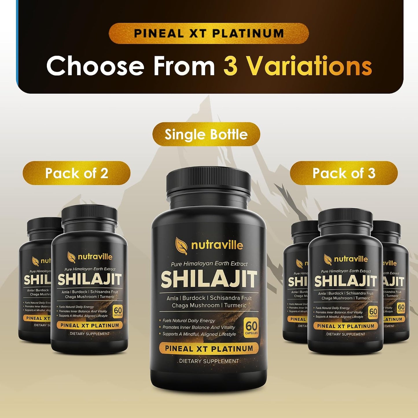 Pineal XT Platinum - Pure Himalayan Shilajit Supplement | Supports Energy, Brain Health & Memory, Rapid Pineal Gland Activation Cognitive Health Support, 60 Veggie Capsules