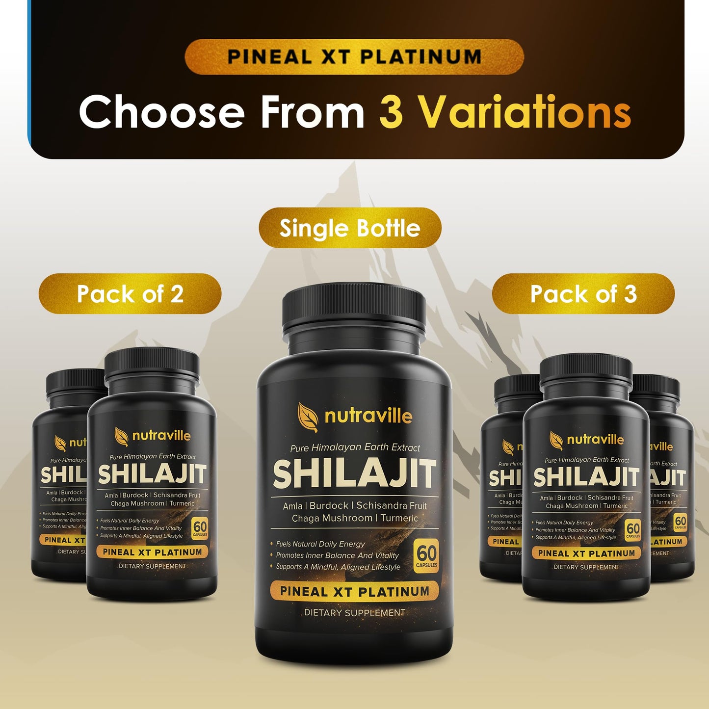 Pineal XT Platinum - Pure Himalayan Shilajit Supplement | Supports Energy, Brain Health & Memory, Rapid Pineal Gland Activation Cognitive Health Support, 60 Veggie Capsules