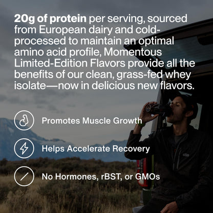 Momentous Essential Grass-Fed Whey Protein Powder - 20 g Whey Isolate Protein - NSF Certified for Sport - Gluten-Free - 25 Servings for Essential Everyday Use - Vanilla - Package May Vary