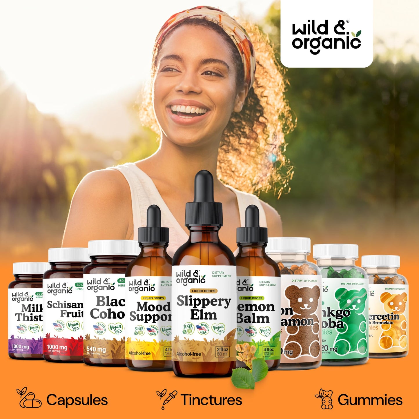 Wild & Organic Slippery Elm Liquid Drops - Lung, Digestive & Women's Support - Slippery Elm Bark Supplement - Add to Tea Tincture - Ulmus Rubra Herb - Vegan, Sugar & Alcohol-Free - 4 fl oz