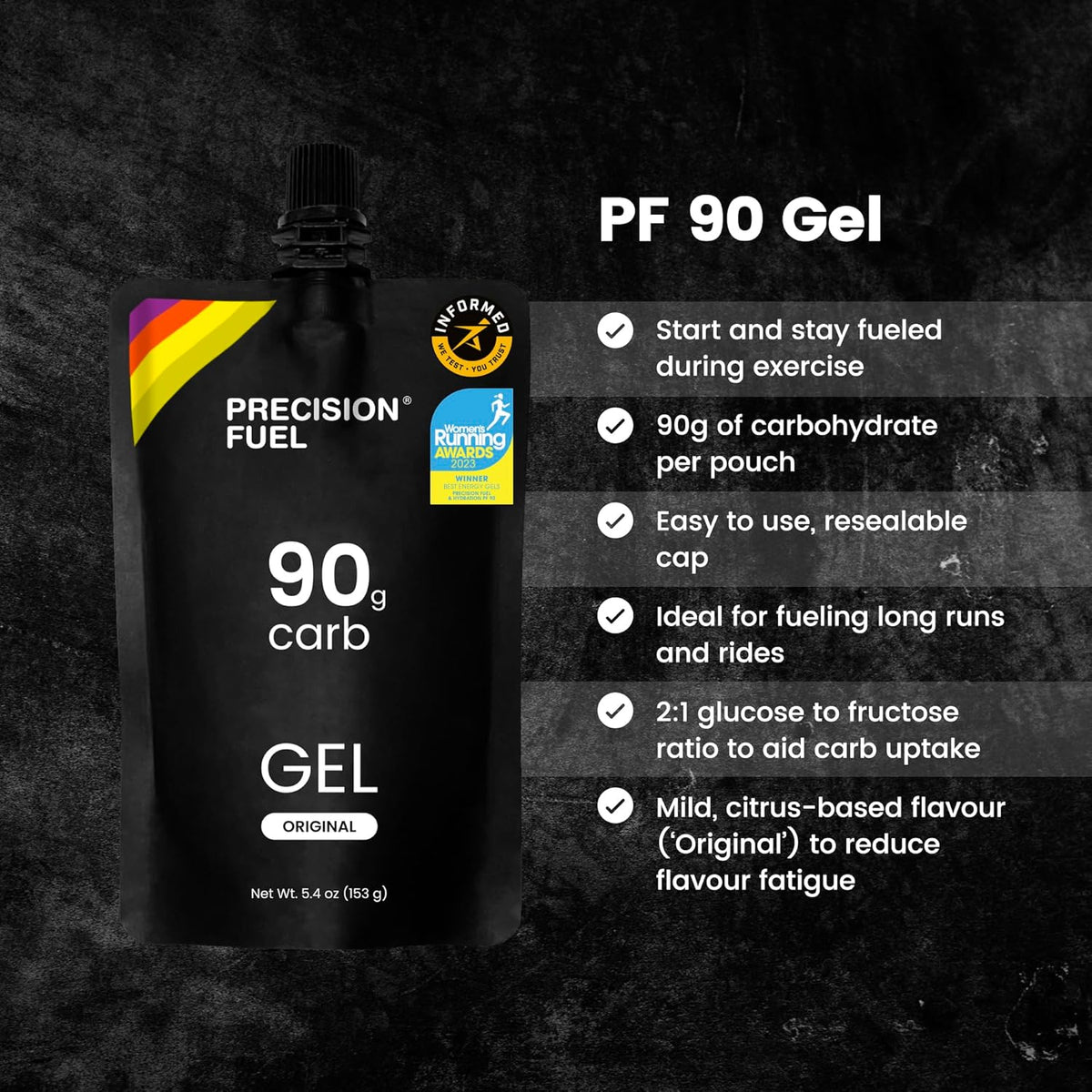 Precision Fuel PF90 Energy Gels - Mild Flavour Running Gels for Endurance Athletes, 90g Carbohydrate, Easy-to-Digest, Perfect for Running & Long-Duration Sports, 153g (Pack of 10)