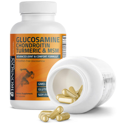 Bronson Glucosamine Chondroitin Turmeric & MSM Joint Support, 60 Capsules | Standardized Boswellia, Shellfish-Free Glucosamine, Mobility & Comfort Support, Non-GMO, Gluten-Free & Soy-Free