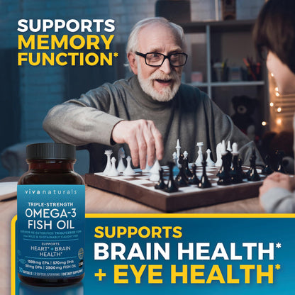 Omega 3 Fish Oil Supplement for Women and Men - 2500 mg Triple Strength Fish Oil per Serving with Omega 3 Fatty Acids Including EPA, DHA DPA - 180 Pescatarian-Friendly Softgels
