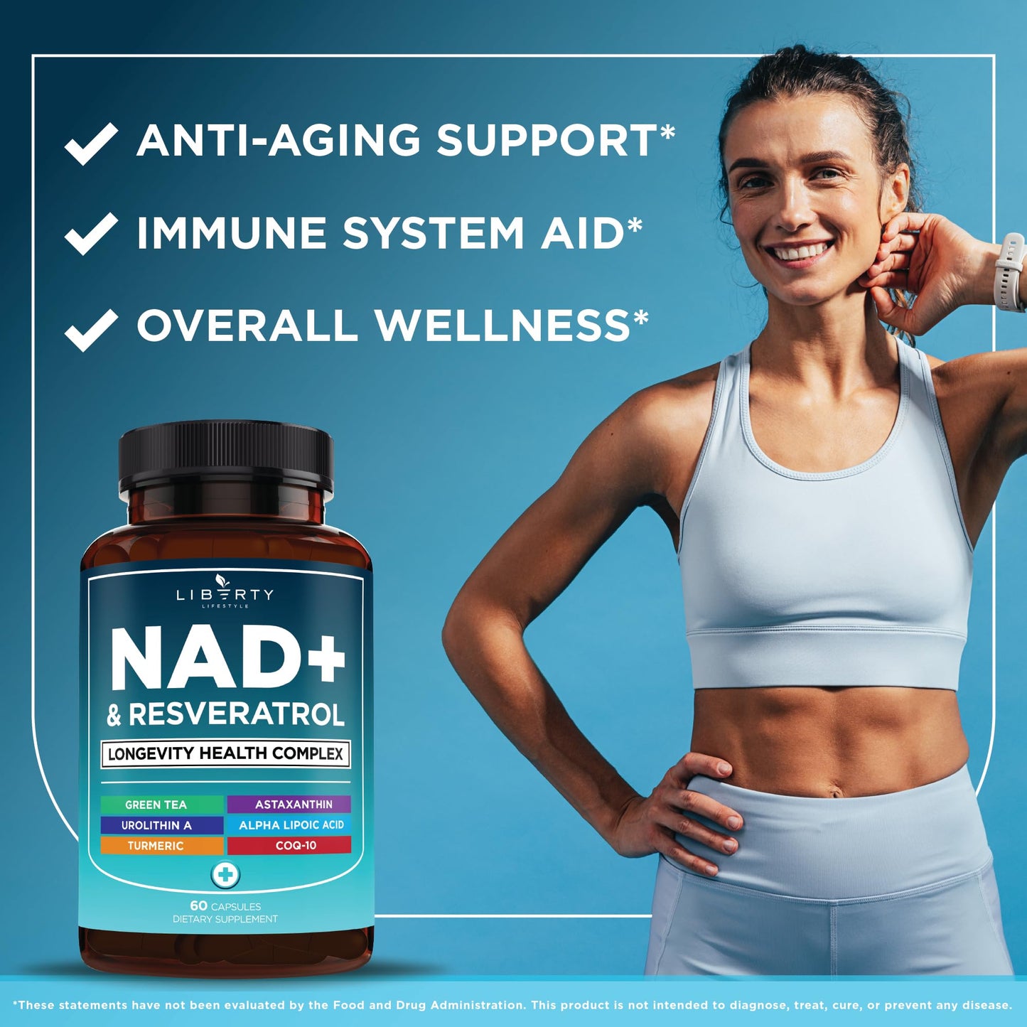 NAD+ Supplement Complex – NAD+ 300 mg with Astaxanthin, Urolithin A, Resveratrol, CoQ10 & Antioxidant Blend – Cellular Energy, Mitochondrial Support or Women & Men – Vegan, Non-GMO- 120 Capsules