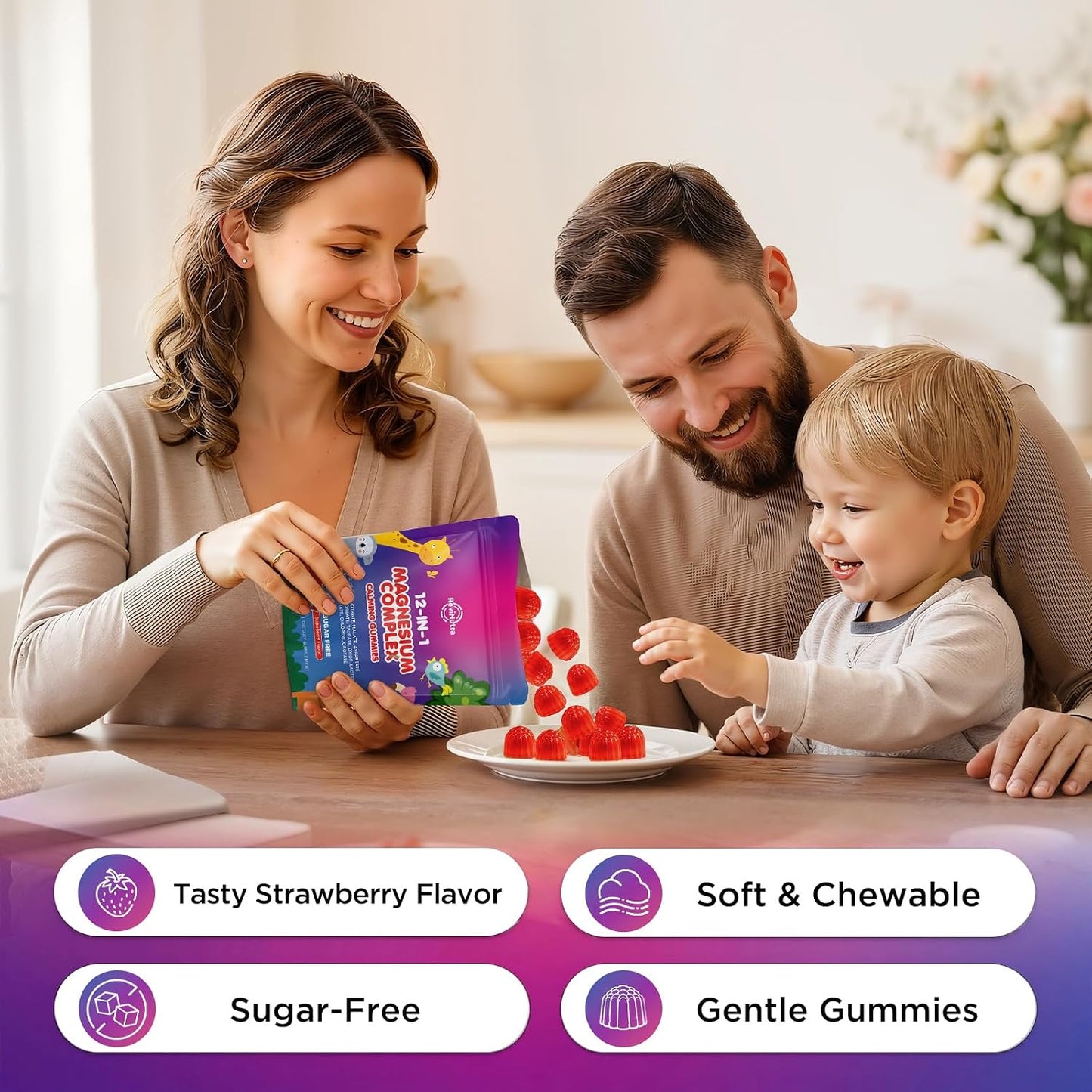 Magnesium Complex Gummies for Kids Adults Magnesium Supplements Sugar Free Strawberry Flavor
