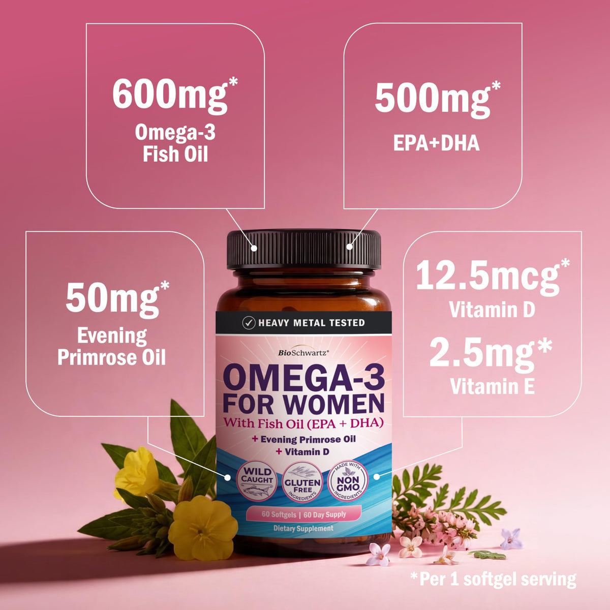 Triple Strength Omega 3 Fish Oil 3000mg for Women and Men, 90 Softgels