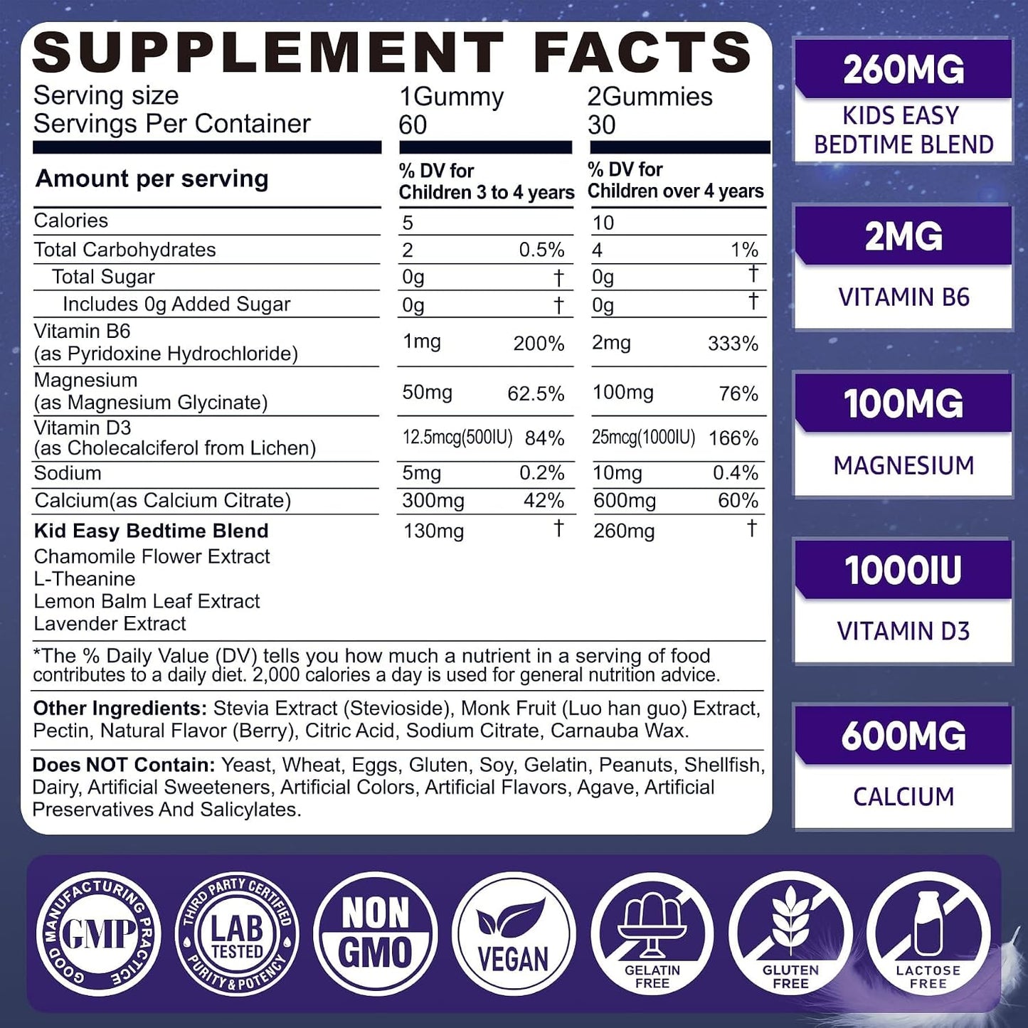 Kids Sleep Gummies - Magnesium Glycinate Gummies, Melatonin Free Sleep Aid | Magnesium, Calcium, D3, B6, L Theanine | Kid Melatonin Alternative for Restful Sleep (Pack of 1)