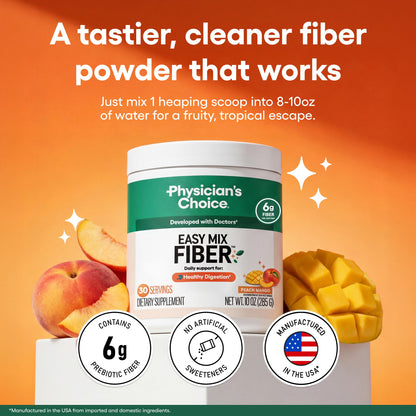 Physician's CHOICE Easy Mix Fiber for GLP-1 Support - No Grit & Sugar Free - Daily Prebiotic Soluble Fiber Powder Supplement - Digestive Health & Regularity - for Women and Men - Unflavored - 7.1oz
