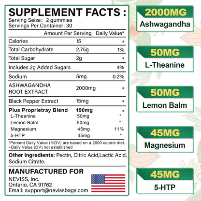NEVISS Ashwagandha Gummies 2000mg, Feel Refreshed, Plus Proprietary Blend