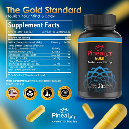 Pineal XT Gold Pineal Gland Supplement, Third Eye Awakening | Focus and Memory Supplement for Brain, 7 Powerful Ingredients Detox and Activate Your Pineal Gland, 30 Count, 1 Daily