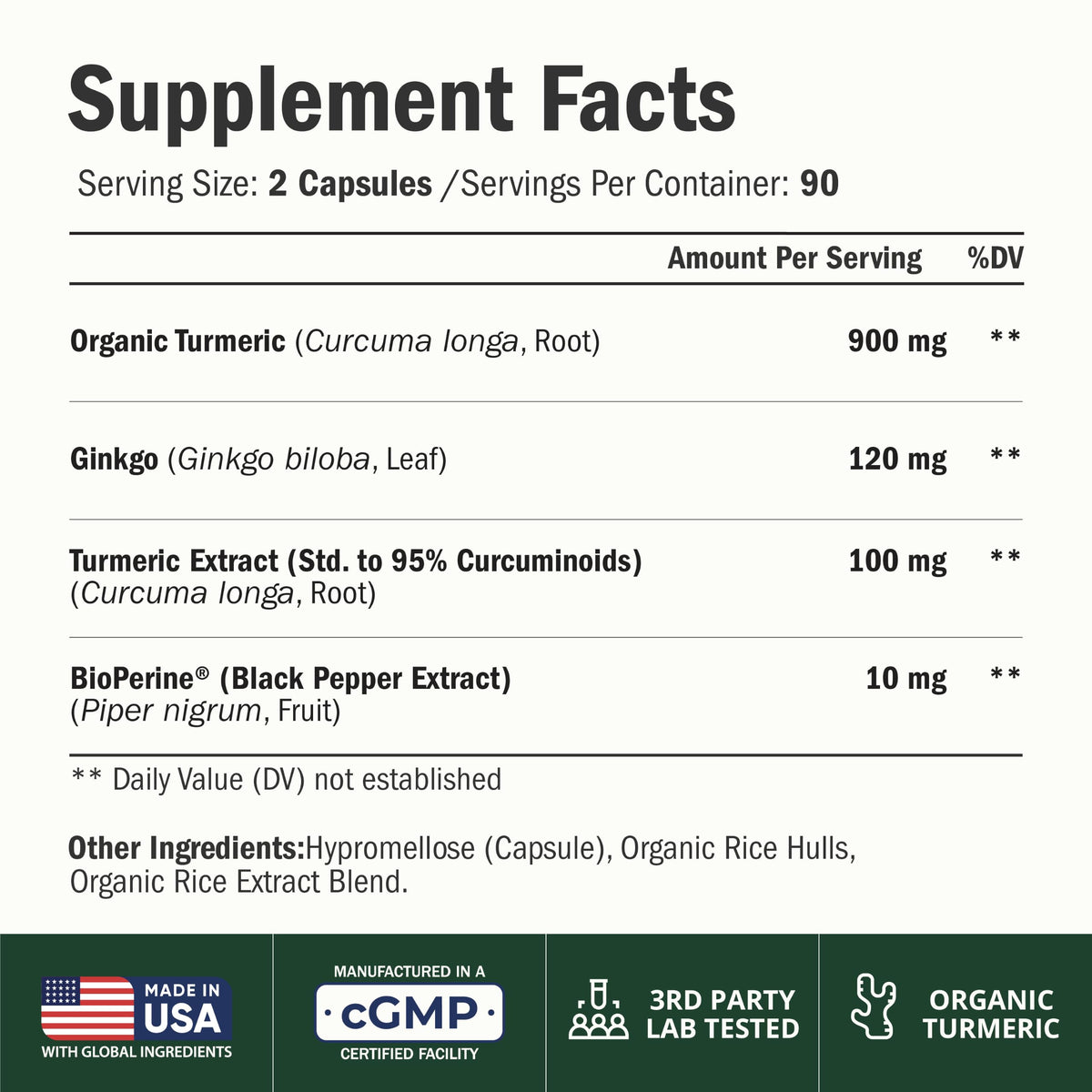 Ginko Biloba Capsules w/Ginkgo Biloba 120mg & Organic Turmeric – 60 Count