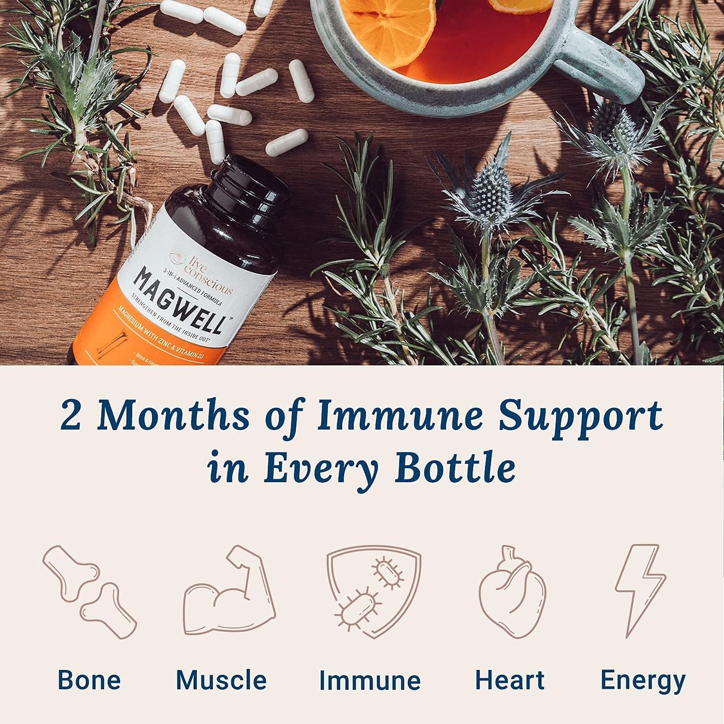 Live Conscious OmegaWell Fish Oil & MagWell Magnesium Zinc & Vitamin D3 | Bone & Heart Health, Immune System Support + Heart, Brain & Joint Support