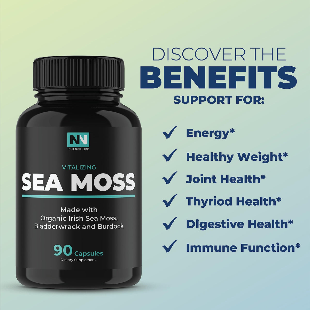 Irish Sea Moss Capsules | With Organic Irish Moss, 300mg Burdock Root & 500mg