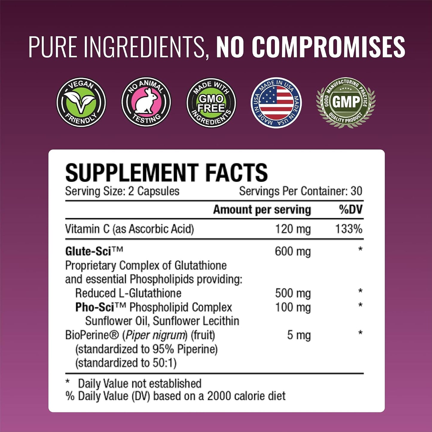 Approved Science® Glutathione - Glutathione 500 mg - Phospholipid Complex, Vitamin C, Bioperine - Top Antioxidant to Help Neutralize Free Radical - Vegan Friendly - 60 Capsules - 1 Bottle