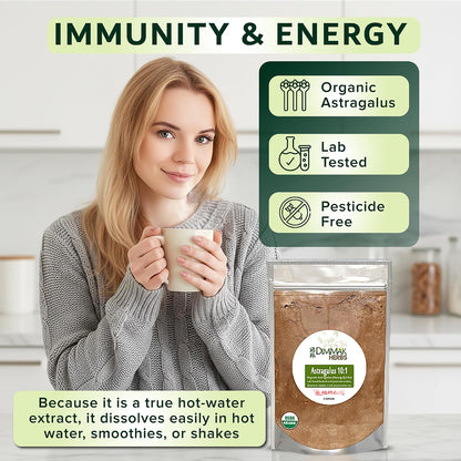 Organic Astragalus Root Extract 10:1 Powder (Ultra Potent Immune Tonic)- TCM Doctor Sourced Huang Qi for Vitality, Telomere Support & Jing- No Cooking Needed, Instant Tea (4oz)