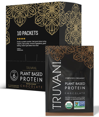 Truvani Organic Plant Based Protein Powder | Strawberry | 10 Servings | Vegan | 20g Pea Protein | Single Serving Travel Packets | Keto | Gluten & Dairy Free | Low Carb
