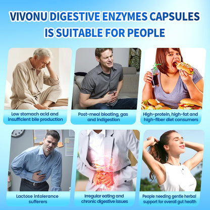 VivoNu Digestive Enzymes | 22 Enzymes with Organic Prebiotics & Probiotics | Supports Digestion* of Protein, Carbs, Fiber & Dairy | 180 Capsules