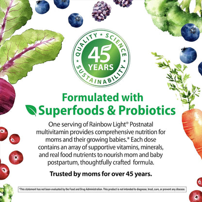 Rainbow Light Postnatal Multivitamin for Women | 120 Capsules | Supports Mom’s Health & Baby’s Development | with Vitamin C and Zinc | Superfoods Blend & Probiotics