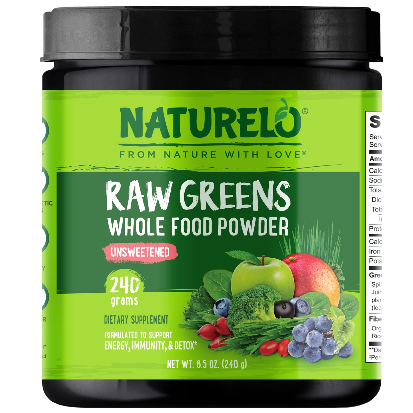 NATURELO Raw Greens Superfood Powder 480 Grams, Mixed Berry - Supports Energy, Immunity and Detox - Includes Spirulina, Wheat Grass and Organic Greens for Whole Food Nutrition