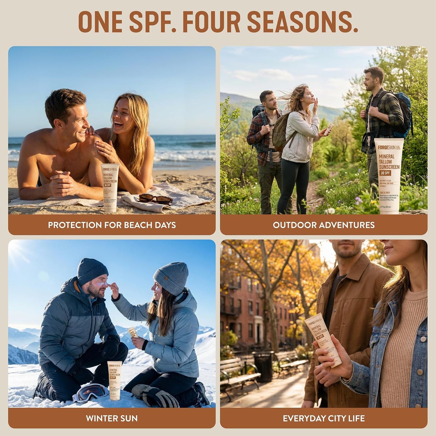 Forge Skin Mineral Sunscreen SPF 30, Non-Nano Zinc, Tallow-Based, 2.7 oz | Broad spectrum SPF 30, non-nano zinc oxide, grass-fed tallow base, no white cast, water resistant 80 min, oxybenzone-free