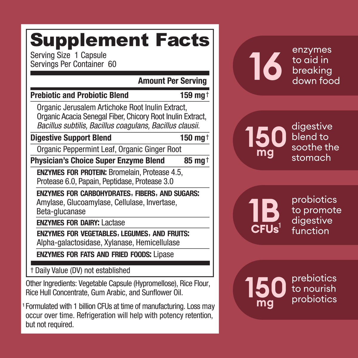 Physician's CHOICE Digestive Enzymes - Multi Enzymes, Bromelain, Organic Prebiotics