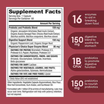 Physician's CHOICE Digestive Enzymes - Multi Enzymes, Bromelain, Organic Prebiotics