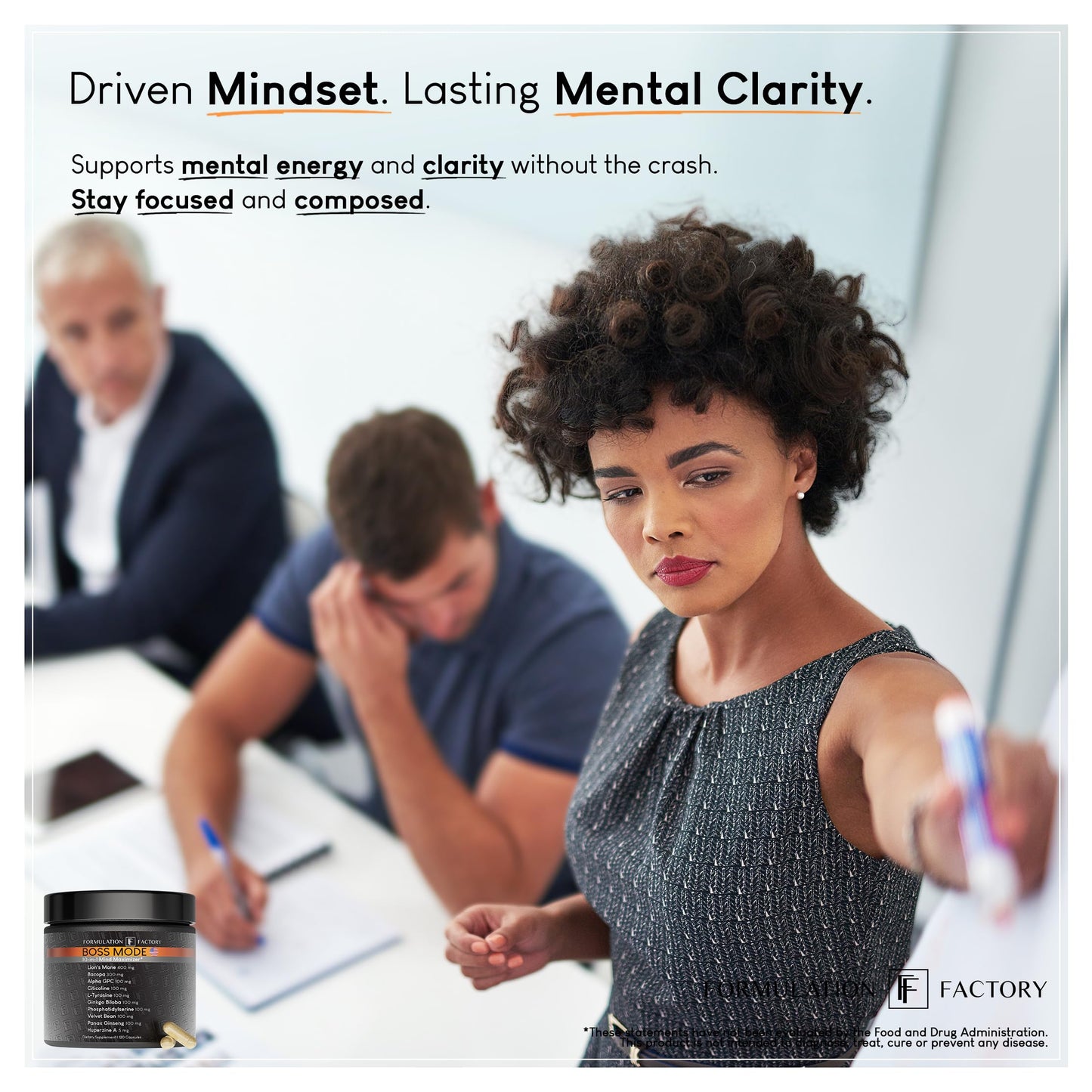 Formulation Factory BOSS Mode 10-in-1 Nootropic Complex with Lion's Mane, Alpha-GPC, Bacopa Monnieri, Ginkgo Biloba, Rhodiola & L-Tyrosine - 120 Capsules