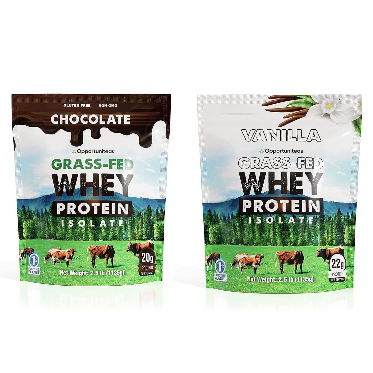 Opportuniteas Chocolate & Vanilla Whey Protein Powder Bundle - Grass Fed Whey Isolate 