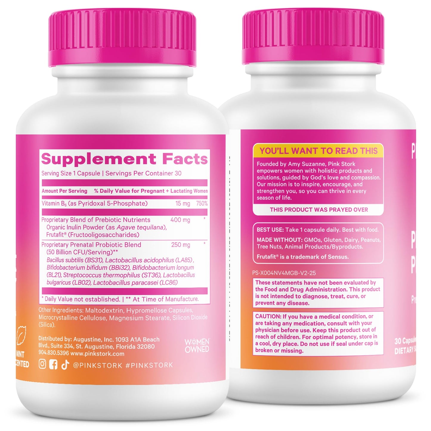 Pink Stork Prenatal Probiotic for Women with 50 Billion CFU, 30 Capsules | Added Vitamin B6 + Prebiotics, Morning Sickness Support, Vegan & Gluten-Free, Digestive, Immune, + Gut Health