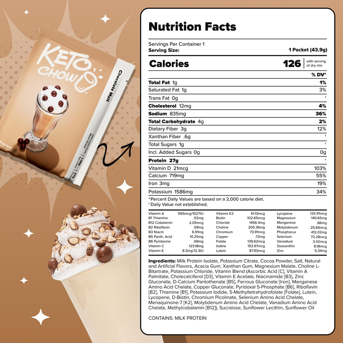 Keto Chow Chocolate Peanut Butter Meal Replacement Shake Powder, 3 Meals
