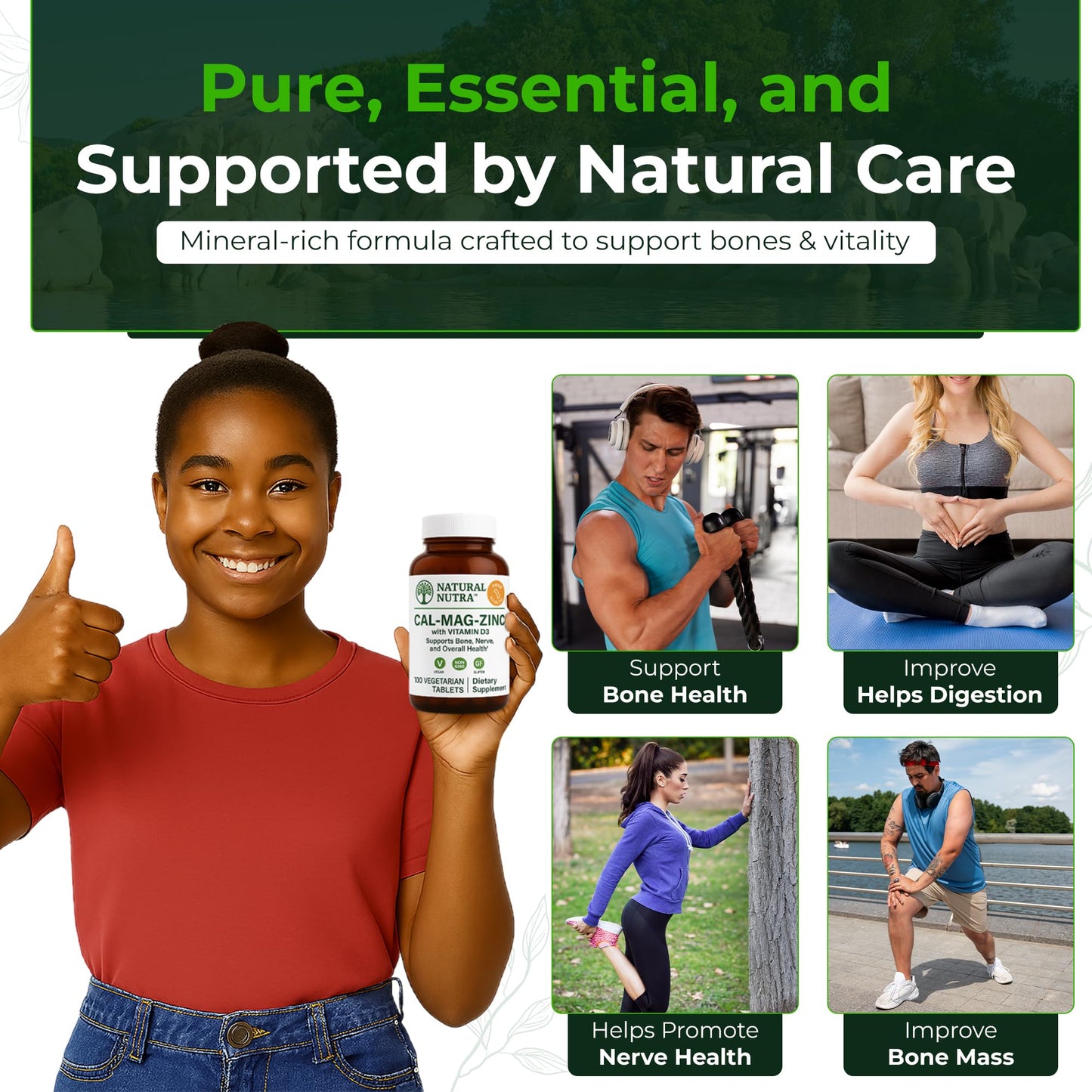 Natural Nutra Calcium Magnesium Zinc (Cal-Mag Zinc) with Vitamin D3,100 | Bone, Teeth, Muscle & Nerve Support, Gluten Free, Sugar Free
