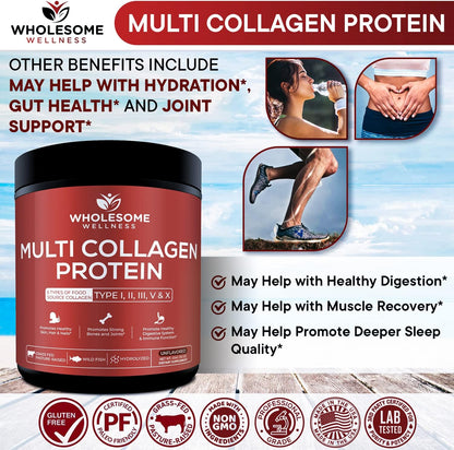 Multi Collagen Protein Powder Hydrolyzed (Type I II III V X) + Whole Food Multivitamin for Men - Natural Multi Vitamins, Minerals, Organic Extracts Bundle