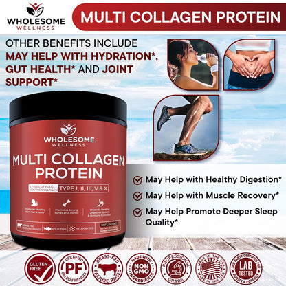 Multi Collagen Protein Powder Hydrolyzed (Type I II III V X) Grass-Fed All-in-One Super