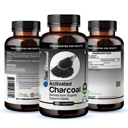 TRUEMED Activated Charcoal - 1200 mg - 60 Capsules - from Organic Coconut Shells