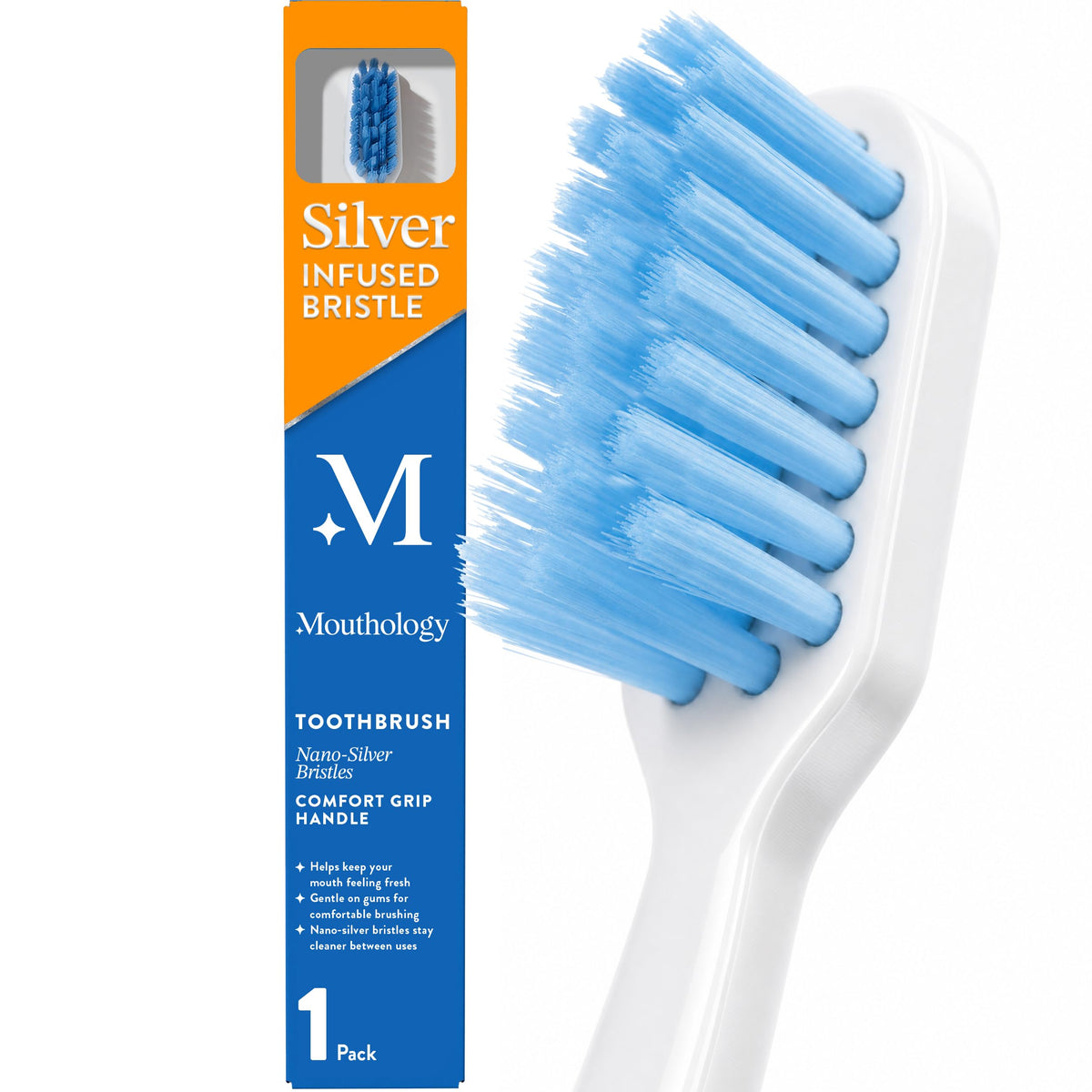 Mouthology Nano Silver Ultra Soft Toothbrush Adults - Manual Extra Tooth Brush Sensitive Gums Teeth - White Handle Bristles