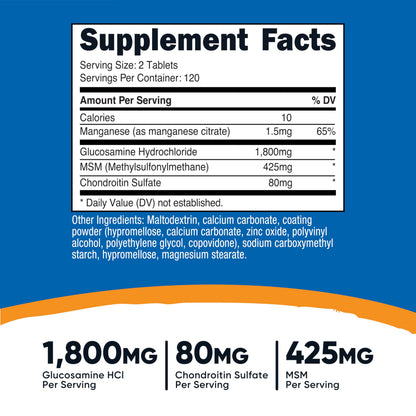 Nutricost Glucosamine 1800mg with Chondroitin & MSM, 240 Tablets, 120 Servings