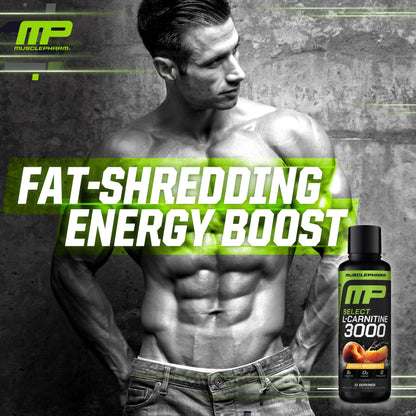 Muscle Pharm L-Carnitine 3000, The Ultimate Liquid L Carnitine Supplement for High-Performance, Supports Metabolism, Hydration & Energy, Zero Sugar, Low Calories, Sour Cherry Flavor, 32 Servings