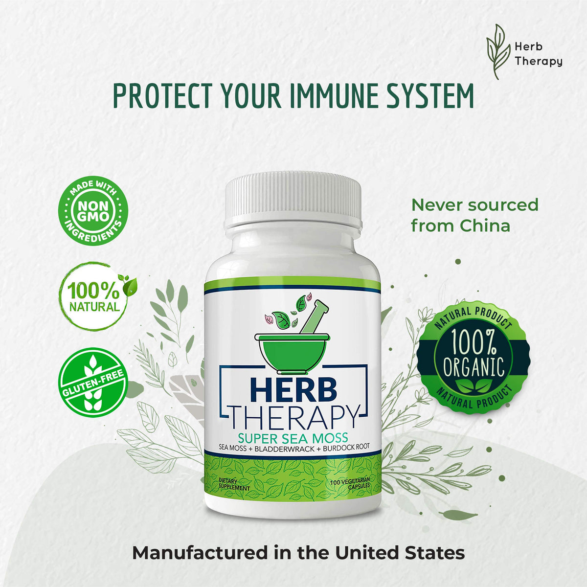 Herb Therapy Sea Moss Capsules 100 Pack - Irish Sea Moss with Bladderwrack