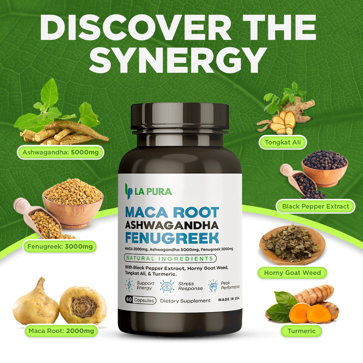 LaPura Ashwagandha 5000mg Maca Root 2000mg Fenugreek 3000mg Supplement