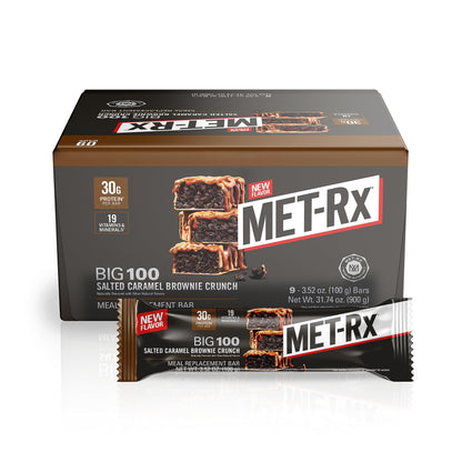 MET-Rx Big 100 Protein Bar, Meal Replacement Bar, 30G Protein, Salted Caramel Brownie 