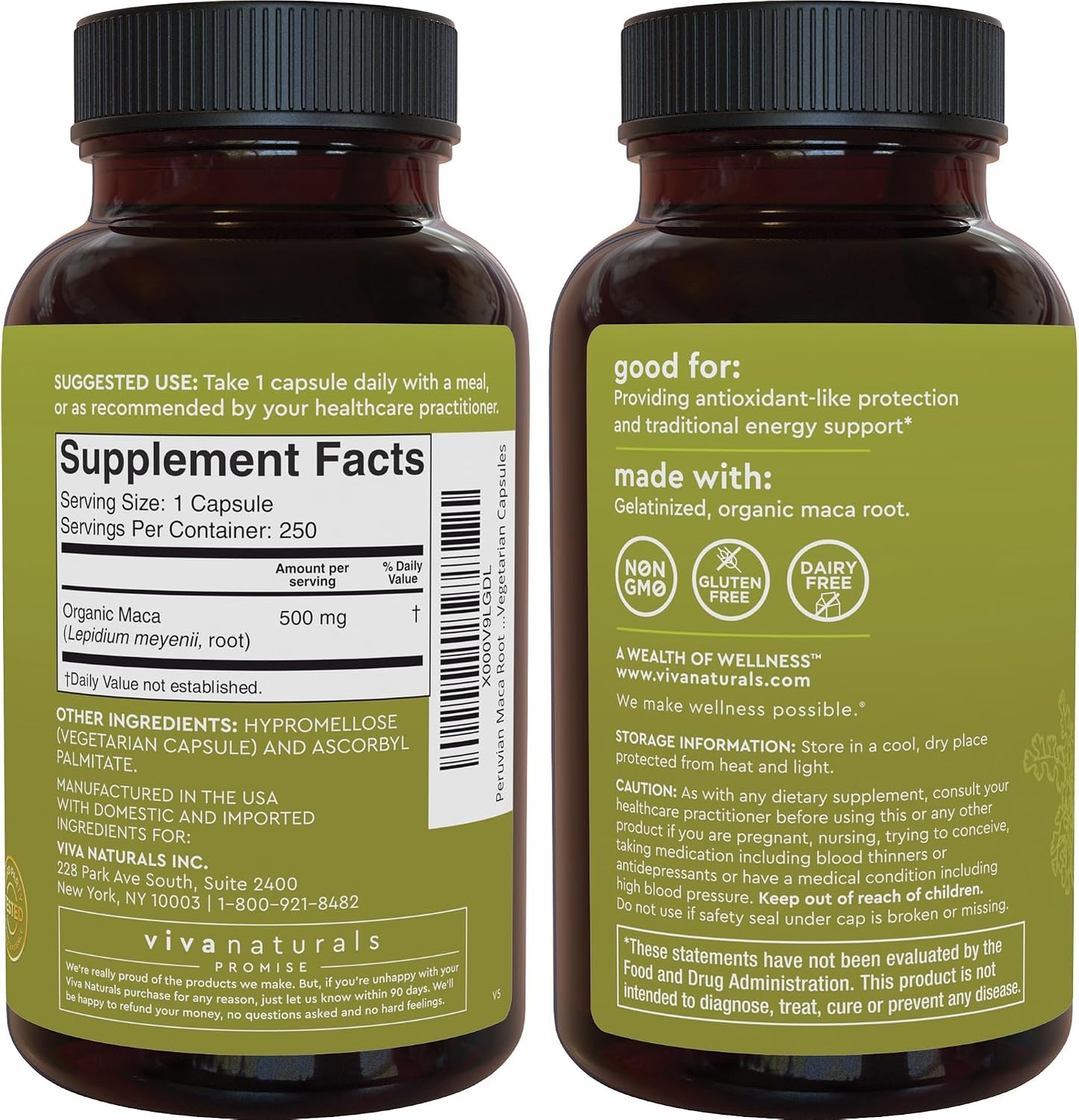 Viva Naturals Peruvian Maca Root Supplement for Women & Men, 500mg - Traditionally Used for Energy, Stamina & Endurance - 250 Yellow Maca Root Powder Capsules, Gelatinized for Easier Digestion