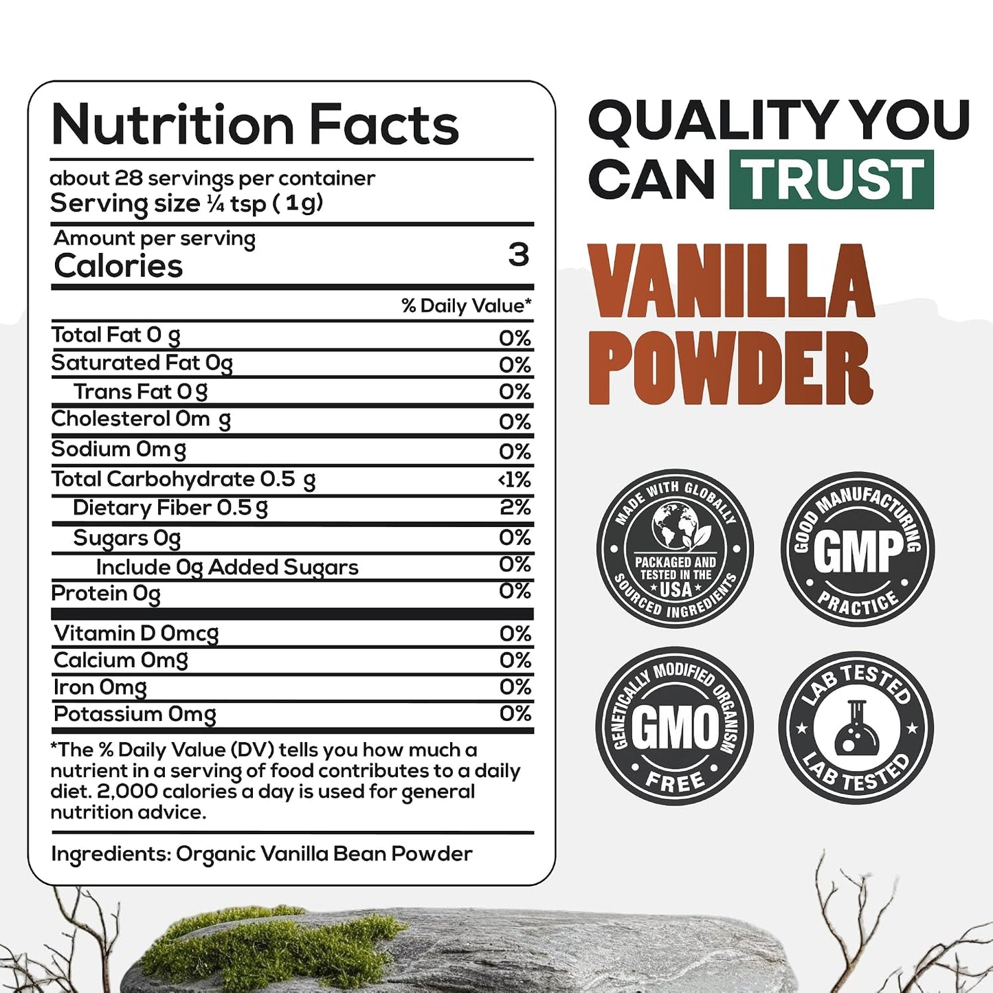 Wild Foods Organic Vanilla Bean Powder - All Natural Pure Vanilla from Madagascar - For Baking Cooking Coffee Flavoring & Smoothies - Unsweetened Gluten Free Non GMO Superfood (1 ounce)